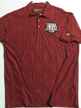 Sz L AGGIES Maroon Nike Dri-Fit Men's db #807 Polo Shirt